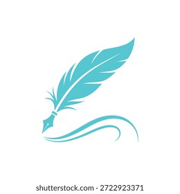 Uma ilustração simples, elegante de pena de pena de pena azul-petróleo com um floreio curvo.