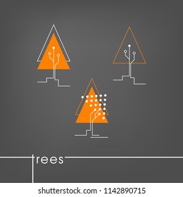 Simple and elegant tech tree illustration set for branding identity. Vector image.