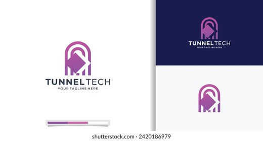 simple elegant tunnel road way logo, perspective concept design with technology arrow shape design.