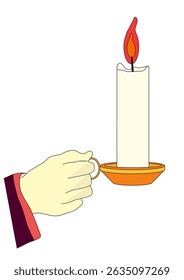 A simple, elegant vector icon of hand carrying a burning candle, perfect for relaxation, spa, or memorial designs.