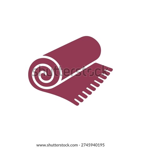 A simple and elegant vector icon of a rolled-up burgundy rug or carpet with fringe. Isolated on a white background, perfect for various design needs.