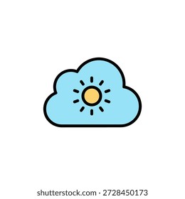 Uma ilustração vetor simples e elegante de um sol brilhante brilhando através de uma nuvem fofa, simbolizando esperança e positividade.