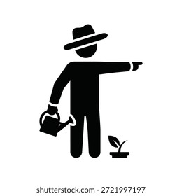 Una Ilustración vectorial sencilla y elegante de un jardinero regando una planta Pequeña. Perfecto para jardinería, naturaleza y temas ecológicos.