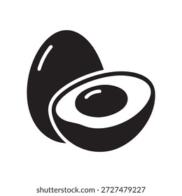 Una Ilustración vectorial sencilla y elegante de un aguacate cortado a la mitad con un esquema de color blanco y negro.