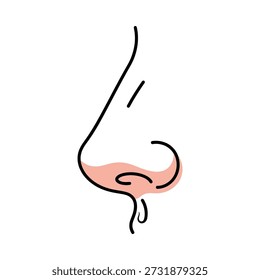 Simple and elegant vector illustration of a nose, perfect for design projects, logos, or branding. Clean lines and minimalistic style.