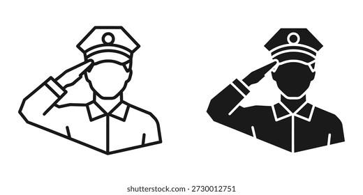 Uma ilustração vetorial simples e elegante de um policial saudando. Adequado para várias aplicações, incluindo aplicação da lei, segurança e tributos respeitosos.