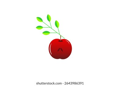 A simple and elegant vector illustration of a red apple with a small stem and green leaves.