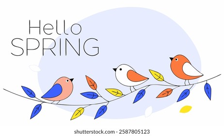 A simple and elegant vector illustration with a spring image. The text ‘Hello Spring’ adds cheerfulness, which makes it perfect for spring theme design and greetings.