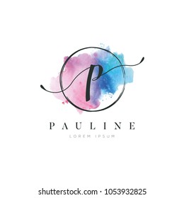 Simple Elegant Water Color Letter Type P Logo Sign Symbol Icon