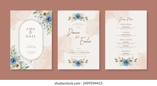 Simple and elegant wedding card template with floral watercolor