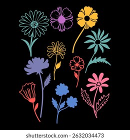 Simple Elegant Wildflowers Illustration set