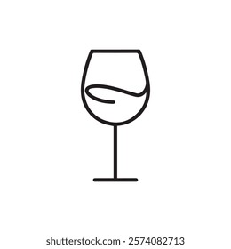 Simple and elegant wine glass icon vector with clean lines, perfect for bar logos, menu designs, beverage branding, and event promotions in both digital and print formats.