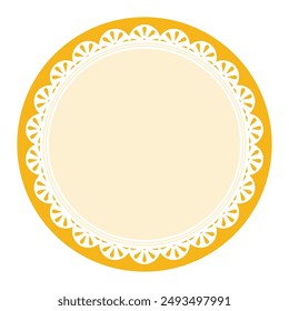 Simple Elegant Yellow Circular Frame Decorated With Round Scalloped Lace Design
