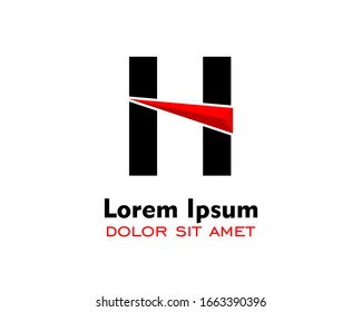 Diseño del logotipo H de letra simple y elegante con color rojo aislado en triángulo