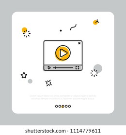 Simple element of cinema icon for multimedia player with push button on white square against gray