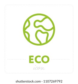 Simple element of planet in green color and label Eco arranged on white background