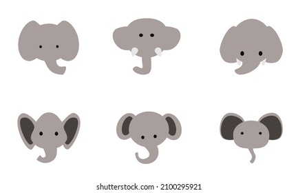 Simple elephant face set. Vector illustration of animal set. 