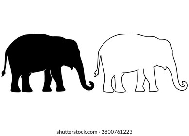 simple elephant line art, isolated vector silhouette illustration.