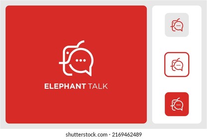 Simple Elephant Logo Combination With Chat Symbol