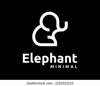 Simple Elephant Wildlife Big Large Animal Zoo Flat Mascot Line Outline Abstract Vector Logo Design