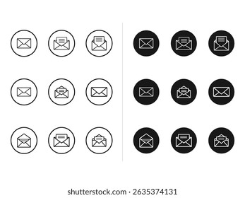 Simple email envelope symbol circles set