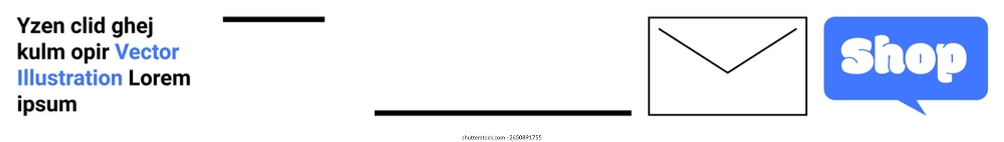Simple email marketing design with an envelope and a blue shop button. Ideal for digital marketing, e-commerce, newsletters, online shopping promotions, and business communication. Banner for landing