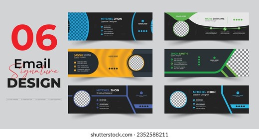 Conjunto simple de plantillas de firmas de correo electrónico, colección mínima de vectores de pie de correo electrónico, diseño de conjunto de portadas de medios sociales con lugares de foto.