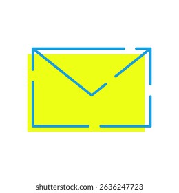Simple email vector icon illustration in yellow and blue colors.