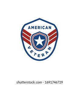 simple emblem american veteran shield patriotic national logo design vector