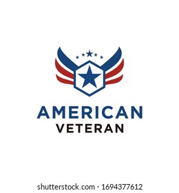 simple emblem american veteran shield patriotic national logo design vector
