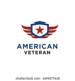 simple emblem american veteran shield patriotic national logo design vector
