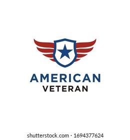 simple emblem american veteran shield patriotic national logo design vector