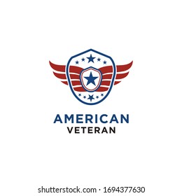 simple emblem american veteran shield patriotic national logo design vector