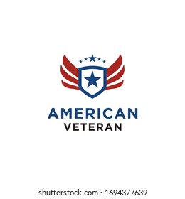 simple emblem american veteran shield patriotic national logo design vector