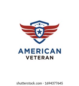 simple emblem american veteran shield patriotic national logo design vector