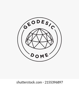 Simple Emblem Badge Line Art Geodesic Dome Logo Icon Vector On White Background