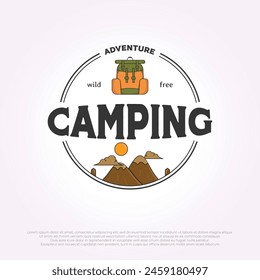 simple emblem camping logo vector design. mountain and bag design illustration template