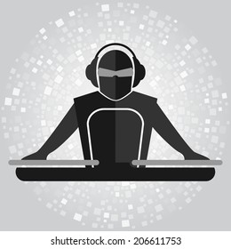 Simple emblem of DJ with mixer in gray colors.