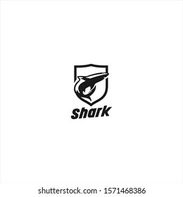 Simple Emblem Shark Logo Design Template