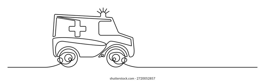 Coche de ambulancia de emergencia simple una línea dibujando Ilustración vectorial minimalista