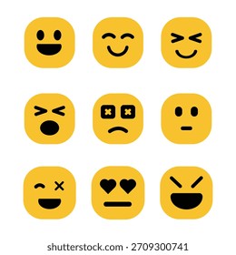 Simples Emoji Faces Set para Emoções e Reações - Ícones de Emoticon Expressivo Mínimo para Bate-papo, Mídia Social e Designs de Mensagens