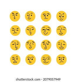 Simple emojis set vector.  Simple face in flat style with eyes and mouth.