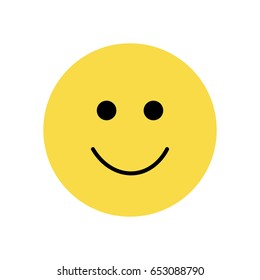 Simple emoticon smiley face, yellow smiling emoticon with black eyes and mouth, vector illustration drawing, isolated icon.