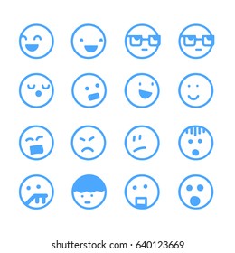 Simple emoticons from the outline. Different emotions. Vector Smileys.