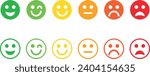 Simple emoticons set. Emoji faces collection. Emoticons flat style. Happy, smile, neutral, sad and angry emoji.