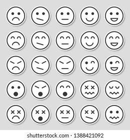 Simple emotion icons. Emotion stickers in  flat style isolated on gray background.