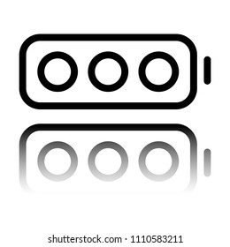 Simple empty battery, none level. Black icon with mirror reflection on white background