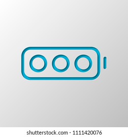 Simple empty battery, none level. Paper design. Cutted symbol with shadow