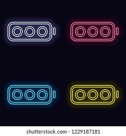Simple empty battery, none level. Set of neon sign. Casino style on dark background
