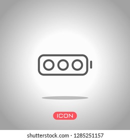 Simple empty battery, none level. Icon under spotlight. Gray background